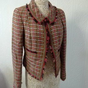 EUC WORTH Tweed metallic multi color ribbon trim unique fun 10 blazer